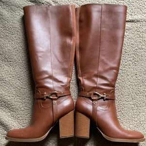 Unisa Brown Heel Boots and buckle trim Size 9M